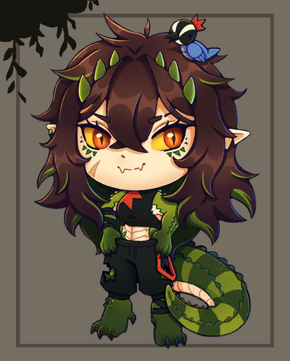 Image shows a chibi drawing of the Vtuber Kairyu Crocodile