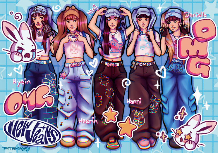 Image shows Kpop girl group, NewJeans in their OMG outfits
