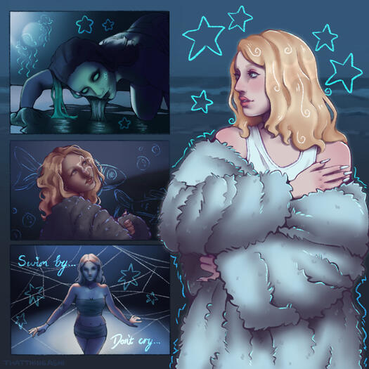 Image shows 4 drawings of music artist Chloe Moriondo