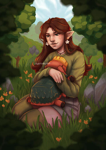 Image shows a girl holding a Sniffer from the game Minecraft